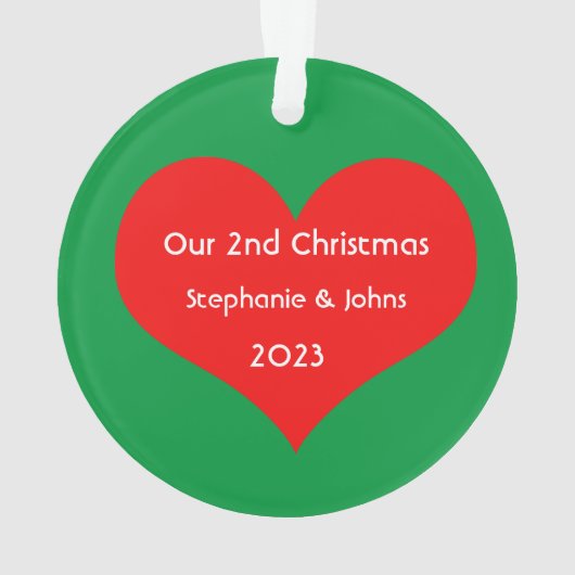 Onze tweede kerst samen Rode Hart 2023 Schattige Ornament (achterkant)