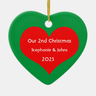 Onze tweede kerst samen Schattige Rode Hart 2023 Keramisch Ornament