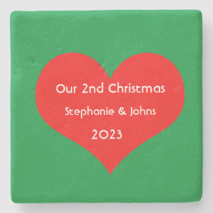 Onze tweede kerst samen Schattige Rode Hart 2023 Stenen Onderzetter