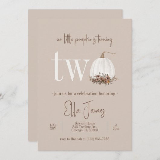 Onze tweede uitnodiging voor een kleine pompoen (Voorkant / Achterkant)