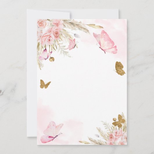 Onze uitnodiging van de kleine Boho-roze vlinder (Achterkant)