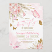 Onze uitnodiging van de kleine Boho-roze vlinder (Voorkant / Achterkant)