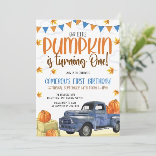 Onze uitnodiging van de kleine pomkin Birthday (Staand voorkant)