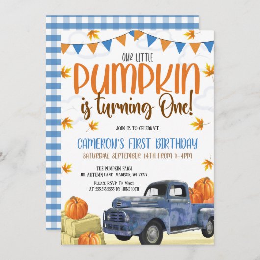 Onze uitnodiging van de kleine pomkin Birthday (Voorkant / Achterkant)
