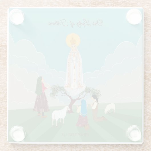 Onze Vrouwe van Fatima en de drie herders Glazen Onderzetter (Achterkant)