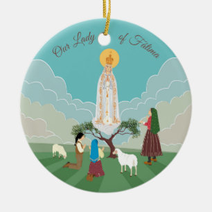 Onze Vrouwe van Fatima en de drie herders Keramisch Ornament