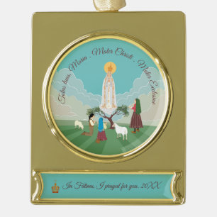 Onze Vrouwe van Fatima en de drie herders Verguld Banner Ornament