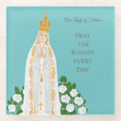 Onze Vrouwe van Fatima en witte rozen Glazen Onderzetter (Voorkant)