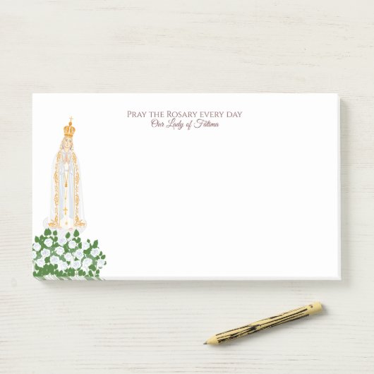 Onze Vrouwe van Fatima en witte rozen Post-it® Notes (Op bureau)
