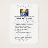 Onze Vrouwe van Guadalupe Spaanse begrafenis Heili Visitekaartje (Achterkant)