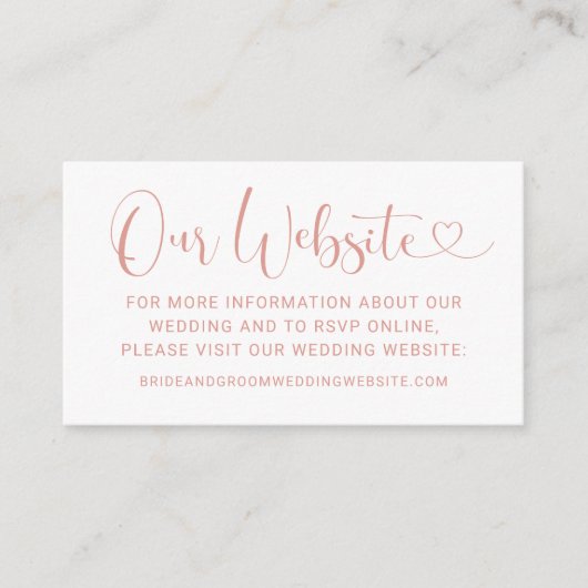 Onze website Modern Roos Gold Heart Script Weduwen Informatiekaartje (Voorkant)
