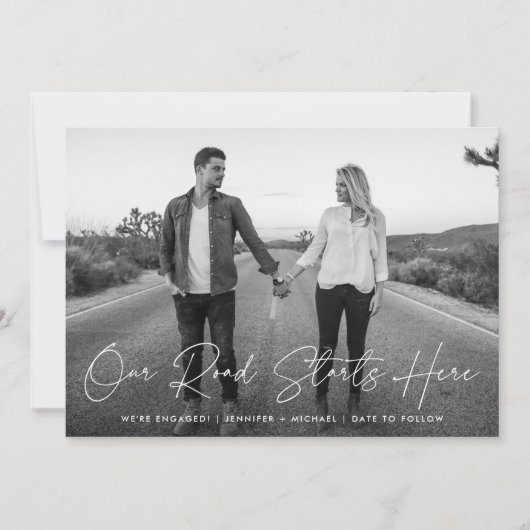 Onze weg begint hier Foto Verloving aankondiging (Voorkant)