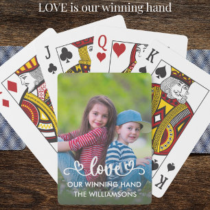 Onze winnende hand - Liefdesfamiliefoto  Pokerkaarten