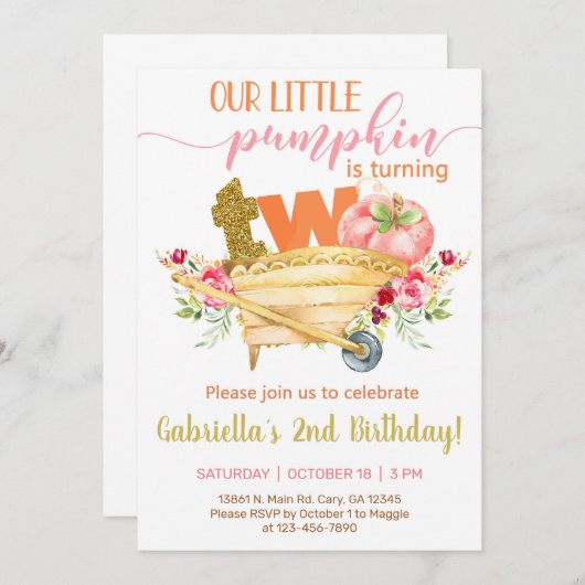 Onze zoete pompoen 2e verjaardag uitnodiging. kaart (Voorkant / Achterkant)