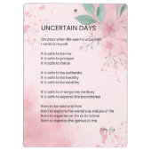 Onzekere dagen - Hoop moed bemoedigend gedicht Klembord (Achterkant)