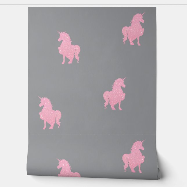 Onzichtbare Roze Eenhoorn op Grijs Behang (Afrollen)