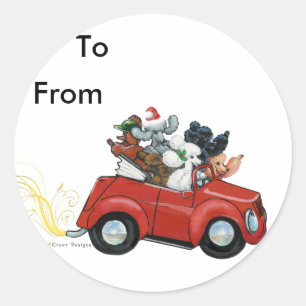 Oodles Poodles rouge Voiture Noël Tags Stickers