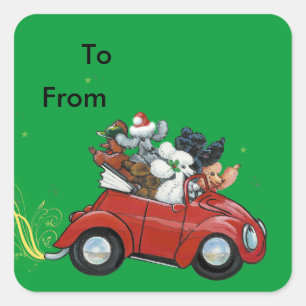 Oodles Poodles rouge Voiture Noël Tags Stickers