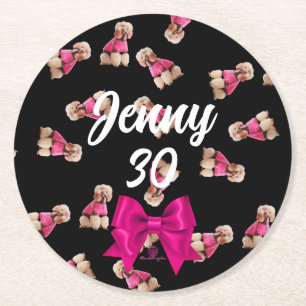 Oodles van poedels (roze op zwart) Party Ronde Kartonnen Onderzetter