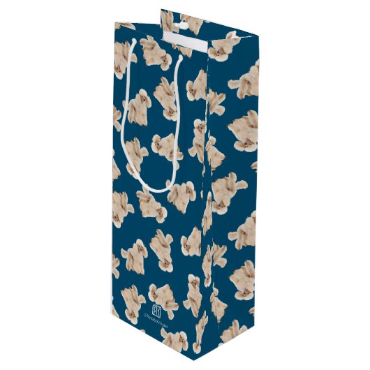 Oodles van poedels (wit op blauw) gepersonaliseerd wijn cadeautas (Voorkant Gekanteld)