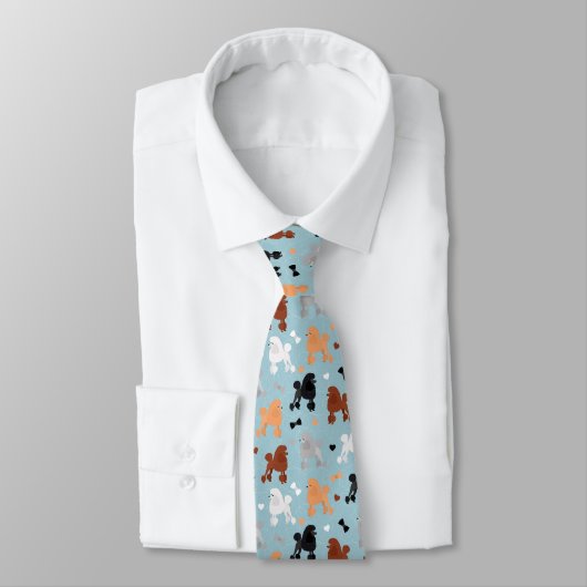 Oodles van Poodles en Bows Pattern Blue Stropdas (Gebonden)