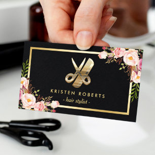 Oog 3D Gold Scissors Hair Stylist Floral Visitekaartje