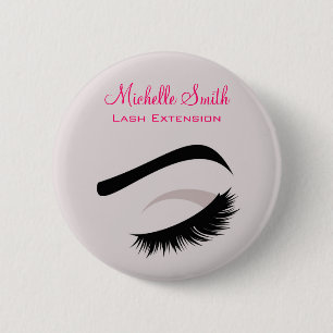 Oog met lange wimpers wimper extensie branding ronde button 5,7 cm