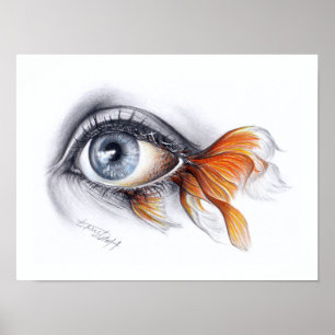 Oog met visstaart Surrealistische tekenkunst Poster