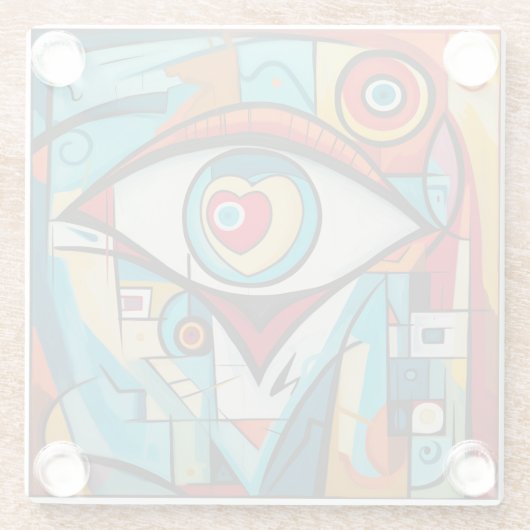 Oog Valentijn hart liefde art deco Glazen Onderzetter (Achterkant)