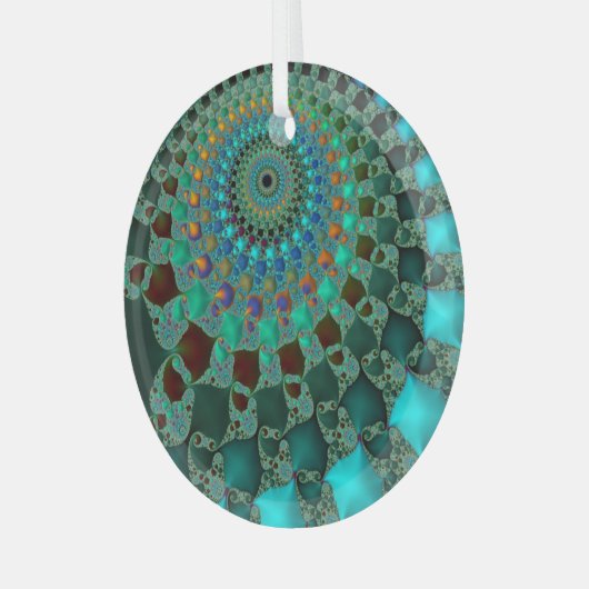 Oog van Chameleon Blauwgroen Abstract Fractal Mand Glas Ornament (Voorkant links)