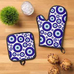 Oog van de Duivel-patroon, Grieks Oog, Turks Oog, Ovenwant & Pannenlap Set