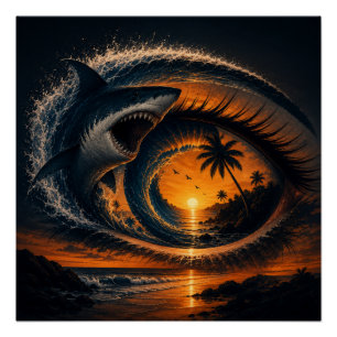 Oog van de Golf – Surrealistische Haaien Zonsonder Perfect Poster