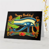 Oog van Horus veel geluk charme verjaardagskaart Kaart (Gele Bloem)
