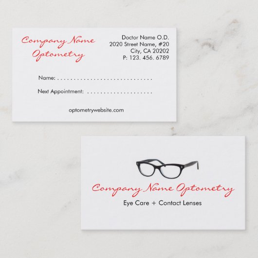 oogboetiek afsprakenkaartje (Voorkant / Achterkant)