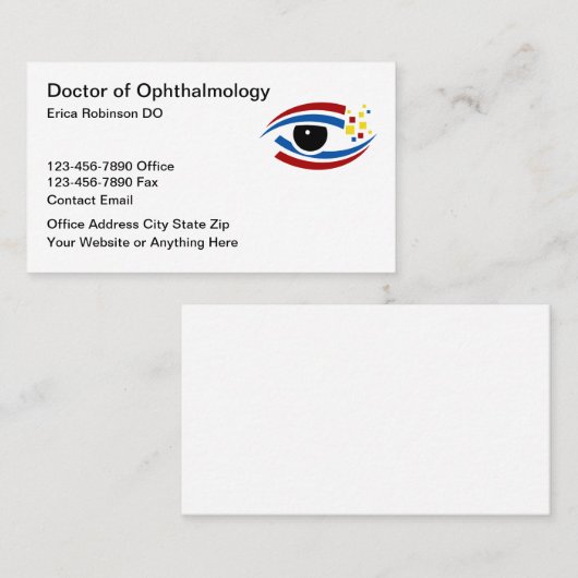 Oogheelkundige Moderne bewerkbare Visitekaartjes (Voorkant / Achterkant)