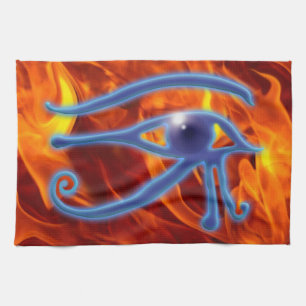 Oogje van het Egyptische Wadjetsymbool Ra & Flames Theedoek