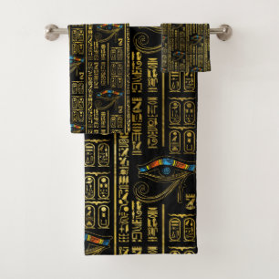 Oogpatroon van Horus en Egyptische hiërogliefen Bad Handdoek