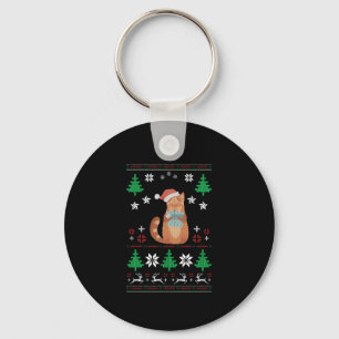 Oogse kerstkat sleutelhanger
