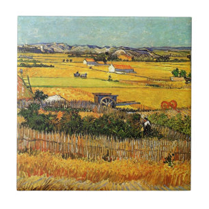 Oogst bij La Crau, met Montmajour... Tegeltje