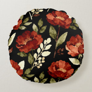 Oogst Ember Patroon Roest Rood & Olijf Bloemmoti Rond Kussen