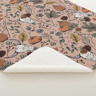 Oogst en Hoorns Koeien schedel Vintage Roos Sherpa Deken