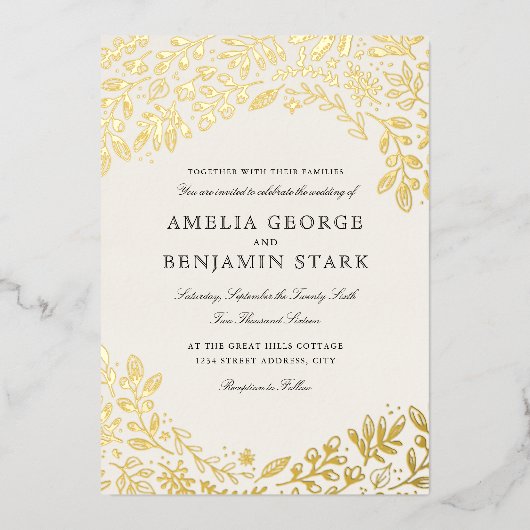 Oogst Flowers Wedding Folie Uitnodiging (Voorkant)