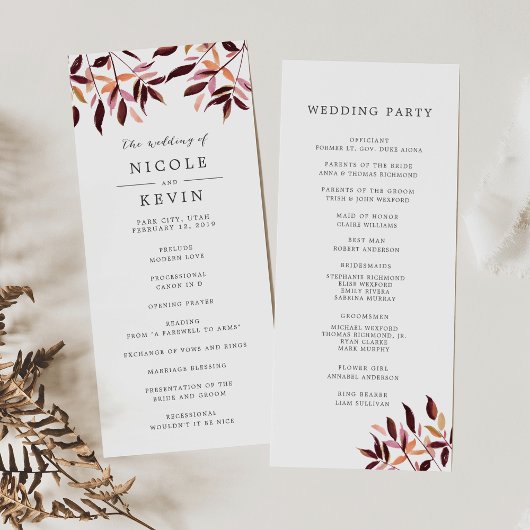 Oogst Foliage bruiloft ceremonie programma