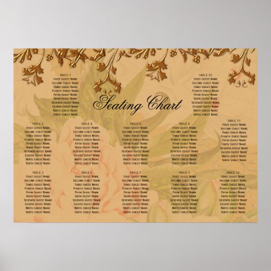 Oogst Gold Peony Pattern Boho Wedding Seating Seat Poster (Voorkant)