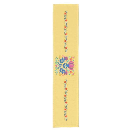 Oogst Goud Mexicaans Geïnspireerd Bloemen Tafel Ru Korte Tafelloper (Voorkant)