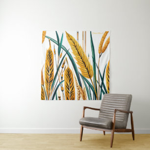 Oogst Harmony: Een warmtegatroon op een wit canvas Wandkleed