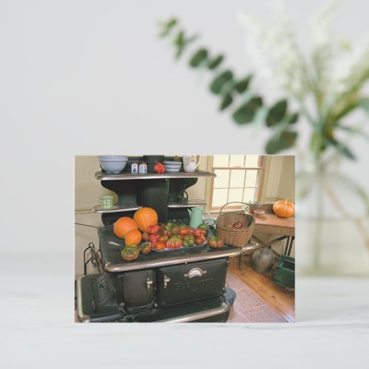 Oogst houtkachel briefkaart (Staand voorkant)