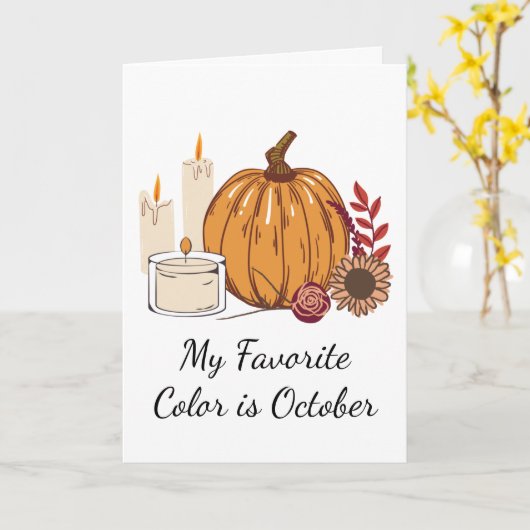 Oogst in de herfst - Pompoen, Bloemen en Kaarsen  Kaart (Gele Bloem)