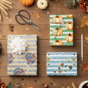 Oogst Kerst Pompoen Glitter Strepen Inpakpapier Vel