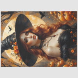 Oogst Moon Witch met pompoenen en Herfst Rozen Tissuepapier